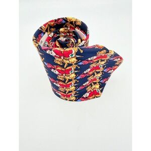 Vintage 1996 Hallmark Santa Riding Horse American Flag Silk Tie Navy Blue